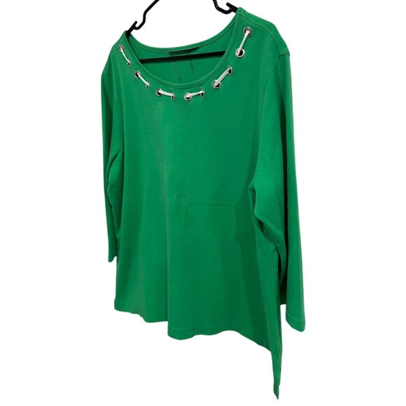 Green 3/4 Sleeve Top With Grommet  Lace Up Neckline Size XL - Picture 3 of 8